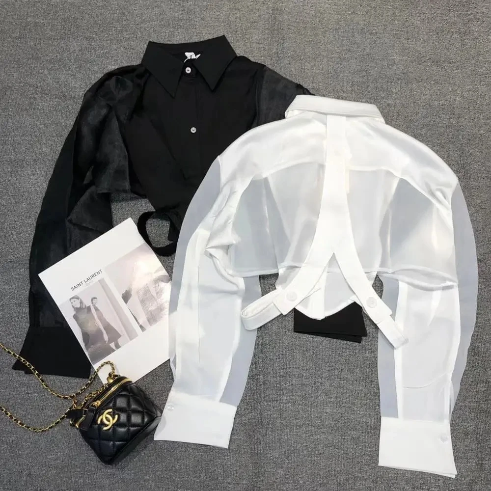 Sheer Loose Chic Summer Shirts Women Sun-proof Crop Tops Sexy Girls Ulzzang Fashion Casual Streetwear Camisa All-match Aesthetic