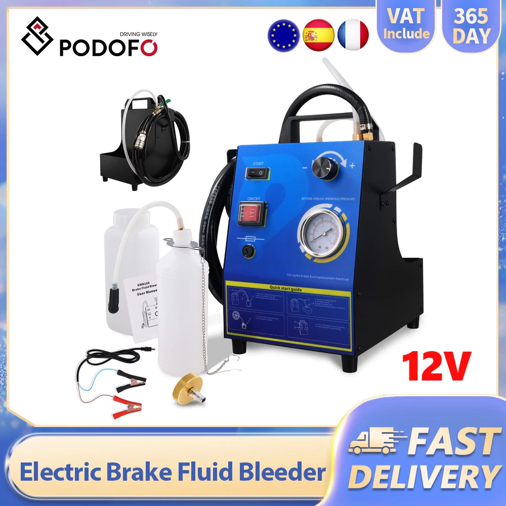 Kit per lo spurgo dei freni di auto elettriche Podofo, macchina per il cambio del liquido dei freni a 12 V, spurgo pneumatico a pressione per freni, strumento per l'estrazione del liquido da un solo