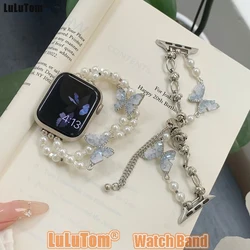 Women Crystal Butterfly Strap For Apple Watch Band Ultra 2 49mm Iwatch Series 10 9 8 6 7 5 SE 4 46/45/44/42/41/40/38mm Bracelets