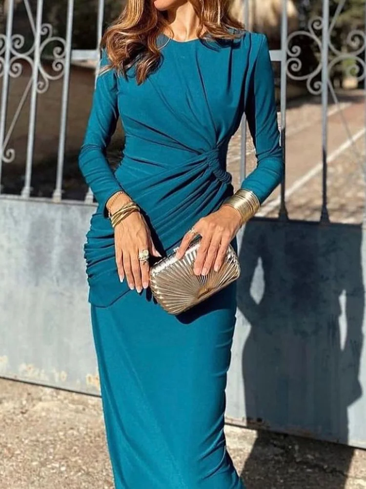

Sister Star 2025 Summer Women's Solid Color Round Neck Temperament Dress Premium Slim Temperament Package Hip Dresses