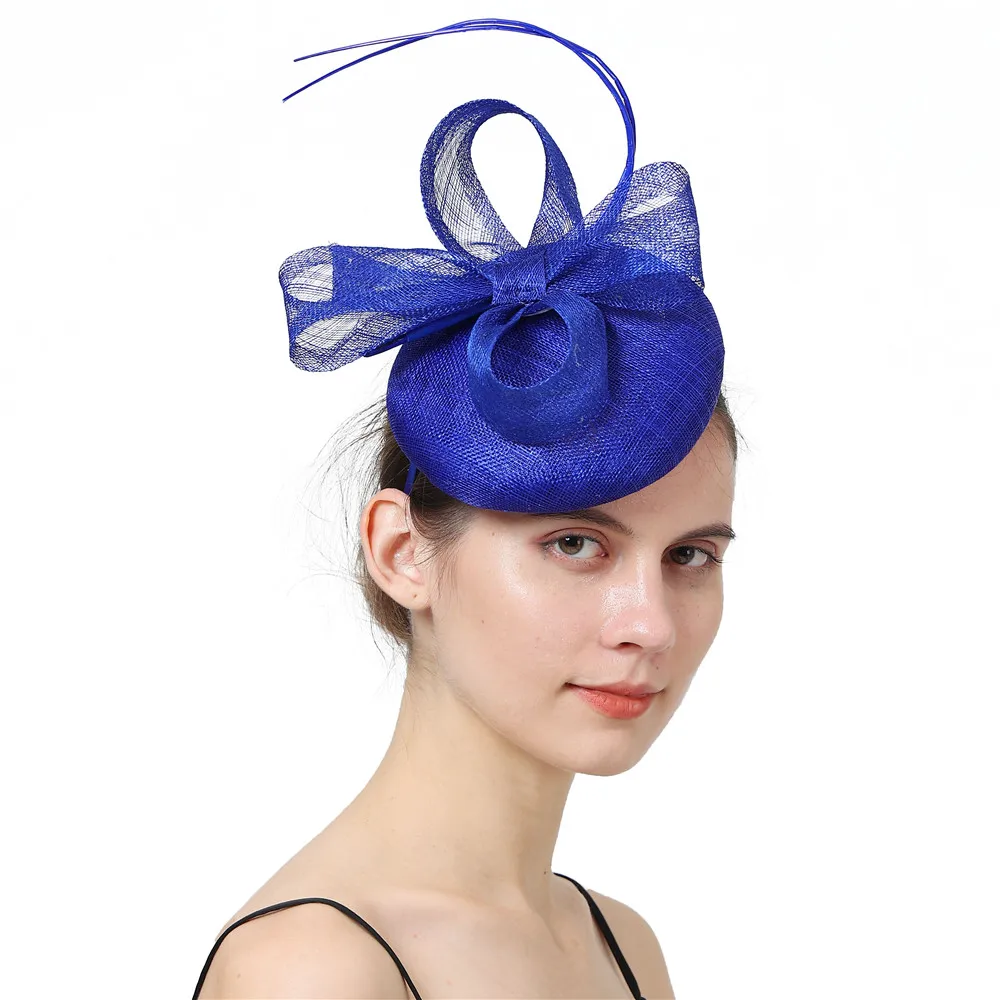 

Nice Sinamay Blue Fascinator Hat Women Tea Party Headpiece Wedding Cocktail Mesh Flower Feathers Hair Clip Ladies Headpiece