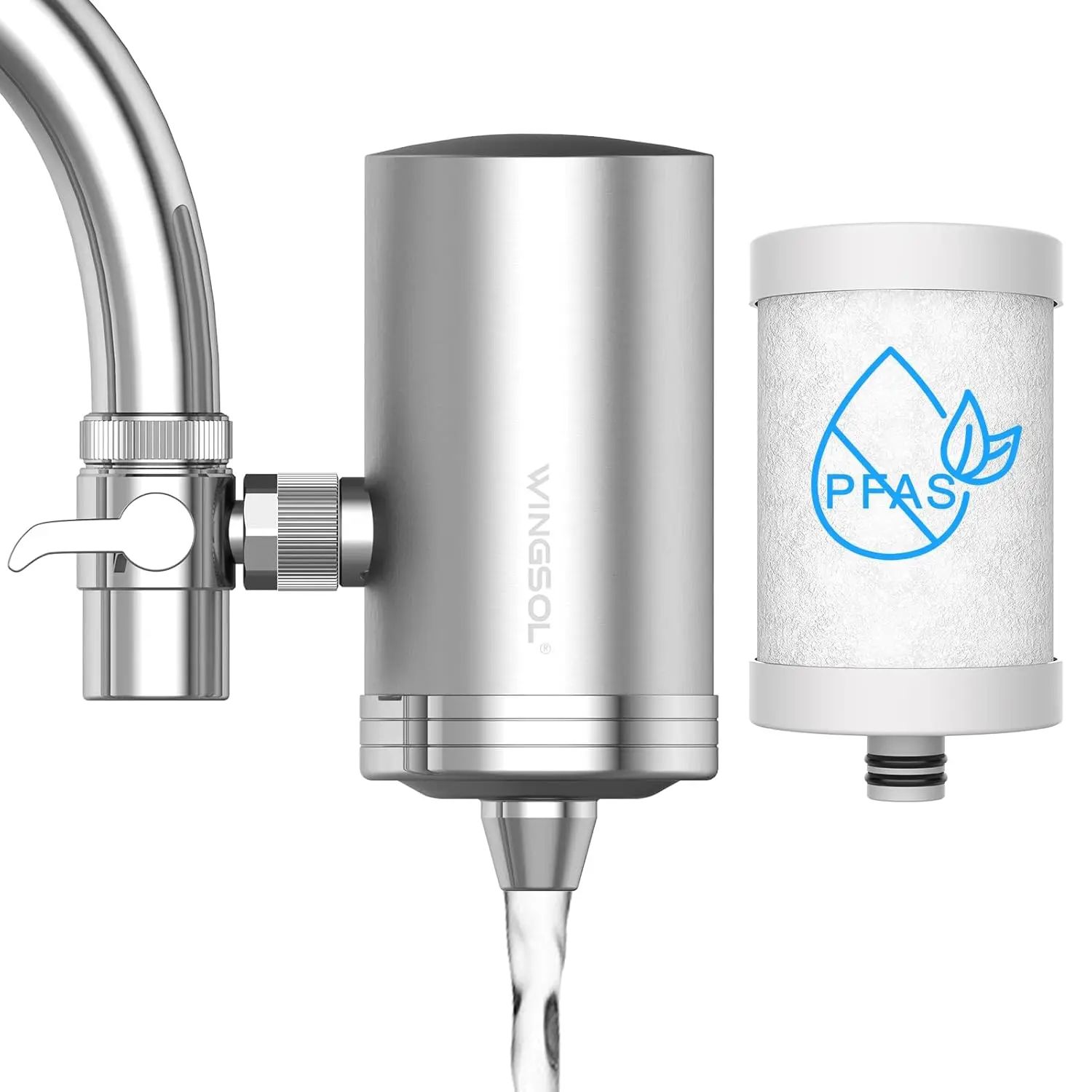 

Stainless Steel Water Filter for Sink Faucet, NSF/ANSI 42 & 53, 360° Rotating Tap Purifier Reduces PFAS, Lead, Chlorine