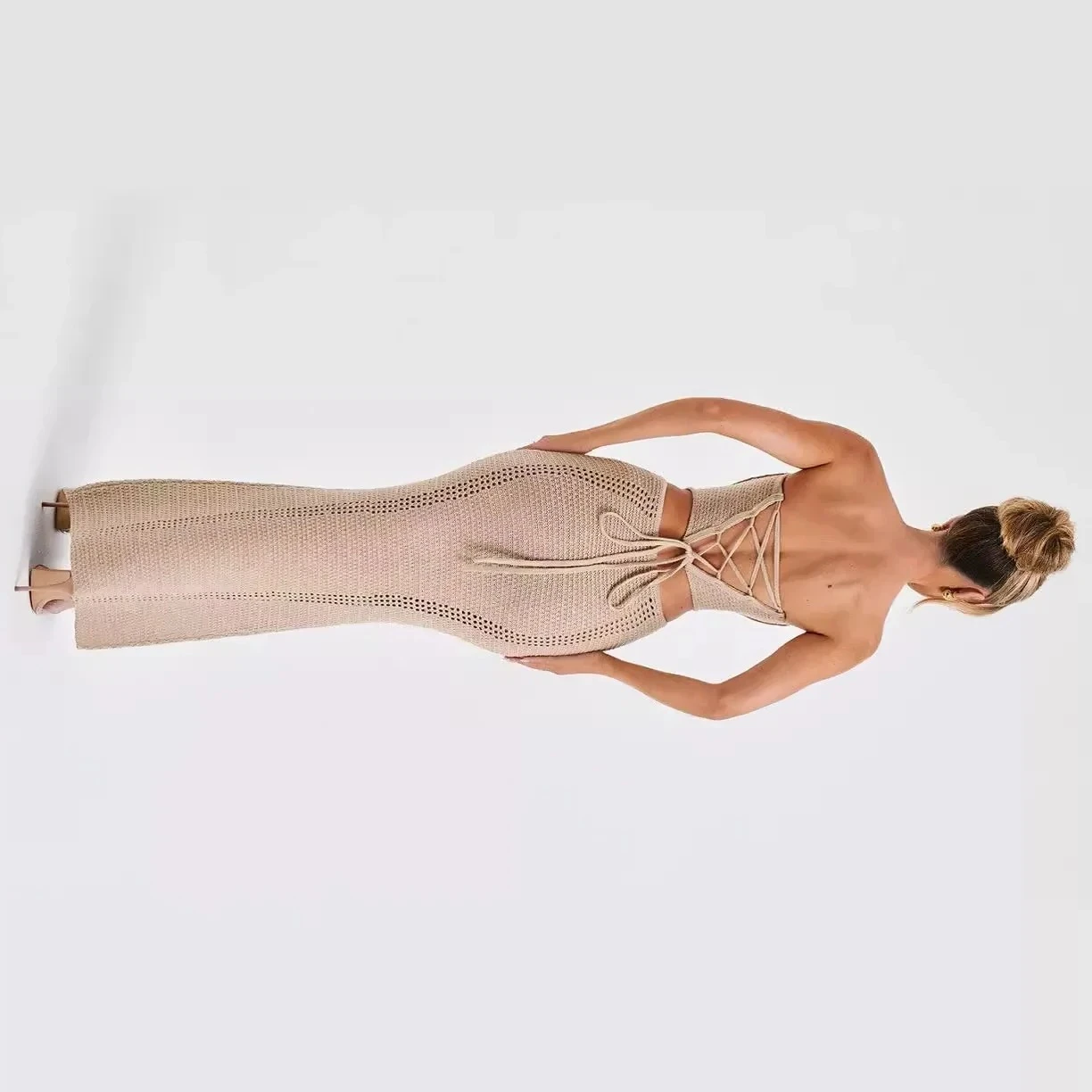 

Sexy Trend Backless Bustier Top Wrap Hip Long Skirt Knit 2 Piece Set Women Bandage Slim Cropped Tops Skirt Summer Beach Dresses