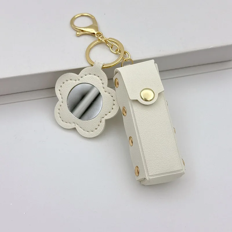 Fashion Leather Keychain with Mirror, Trendy Mini Pouch