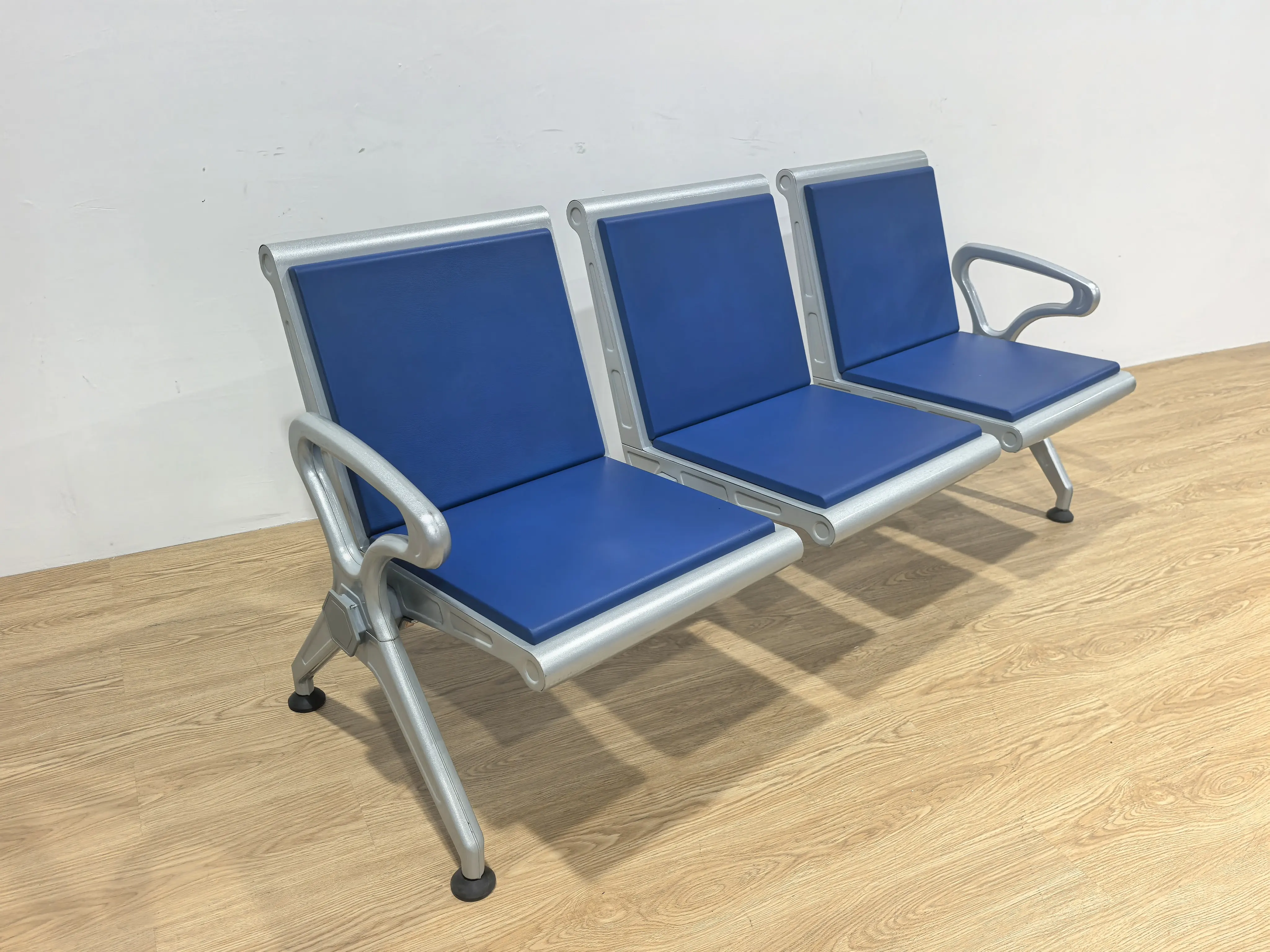 Blue Green Low-back Straight PU 3-Seater Waiting Chair