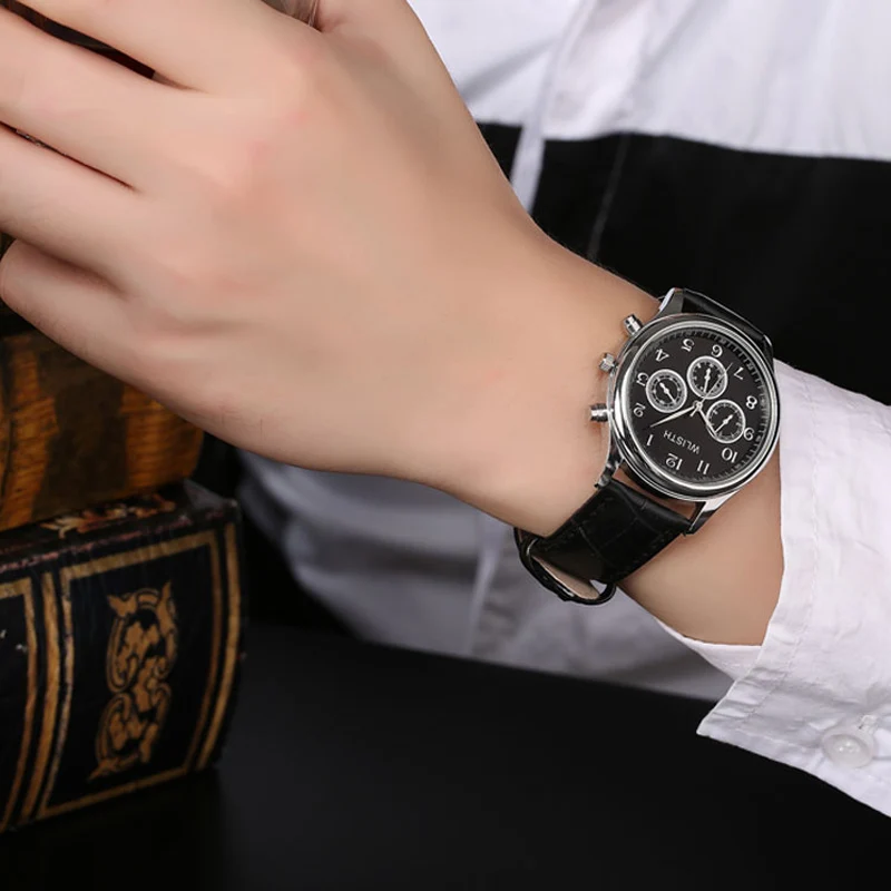 高級ビジネス腕時計男性クォーツ腕時計レザーストラップメンズ腕時計ファッションレトロ時計本物の relógios masculino reloj homb