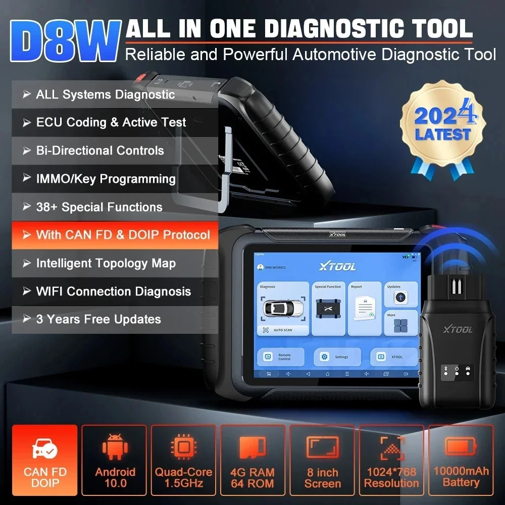 Car Diagnostic Tools：XTOOL D8W  ECU Coding Key Programmer CANFD&DOIP VAG Guided Topology Mappping  Bidirectional control