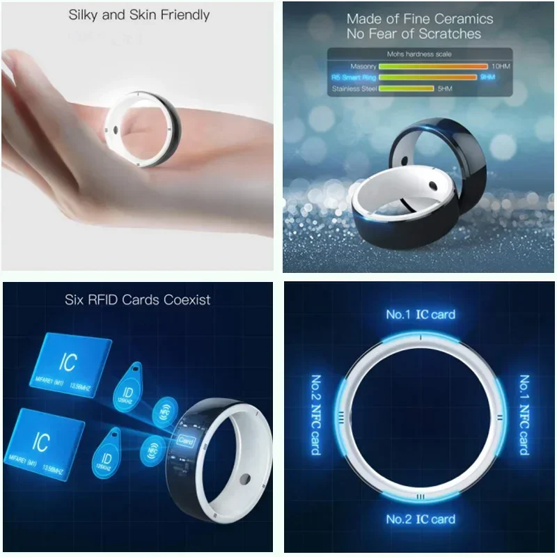 New RFID Ring Smart Ring 128GB NFC Wireless Disk Sharing For Smartphone R5 Smart Ring With Build-in 6 RFID Cards 2 Health Stones