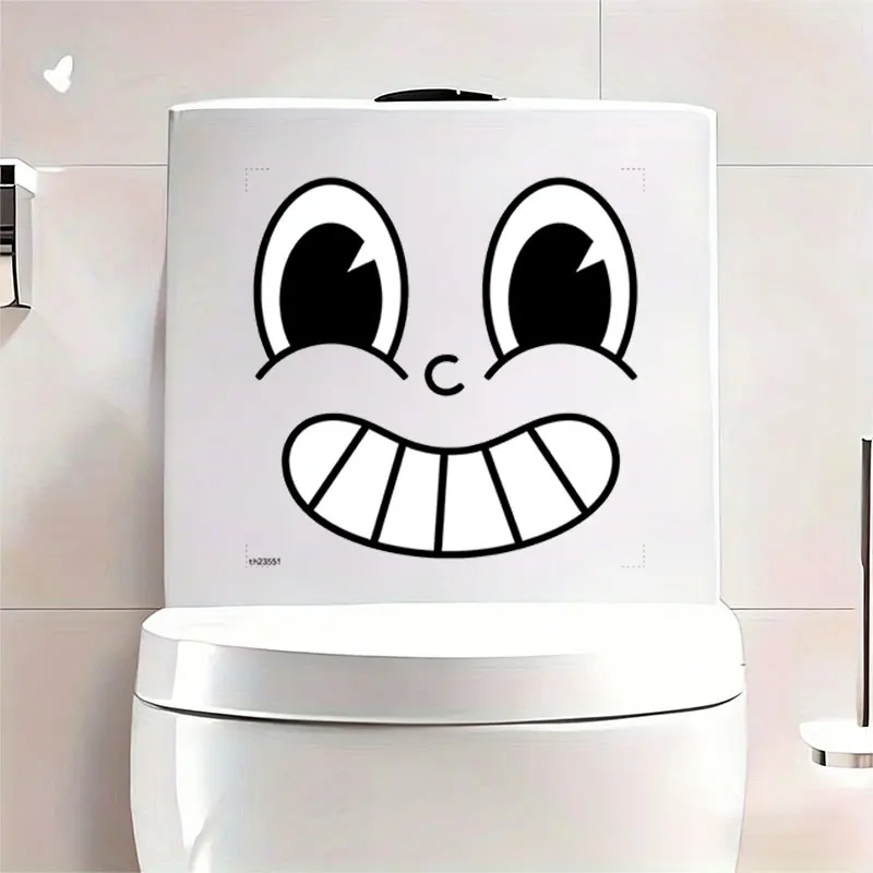 1Pc Quirky and Fun Expression Toilet Wall Sticker, Featuring a Grinning Smiley Face Design, Suitable for Toilet Seats, Bathroom Glass, Washbasins, Refrigerators, Furniture, Desks, Cabinets, Doors and Windows, and Wall Decals. Fun and Attractive Stickers That Are Practical and Easy to Use, Creating a Warm and Fun Space. a Creative and Thoughtful Gift for Family, Friends, and Loved Ones