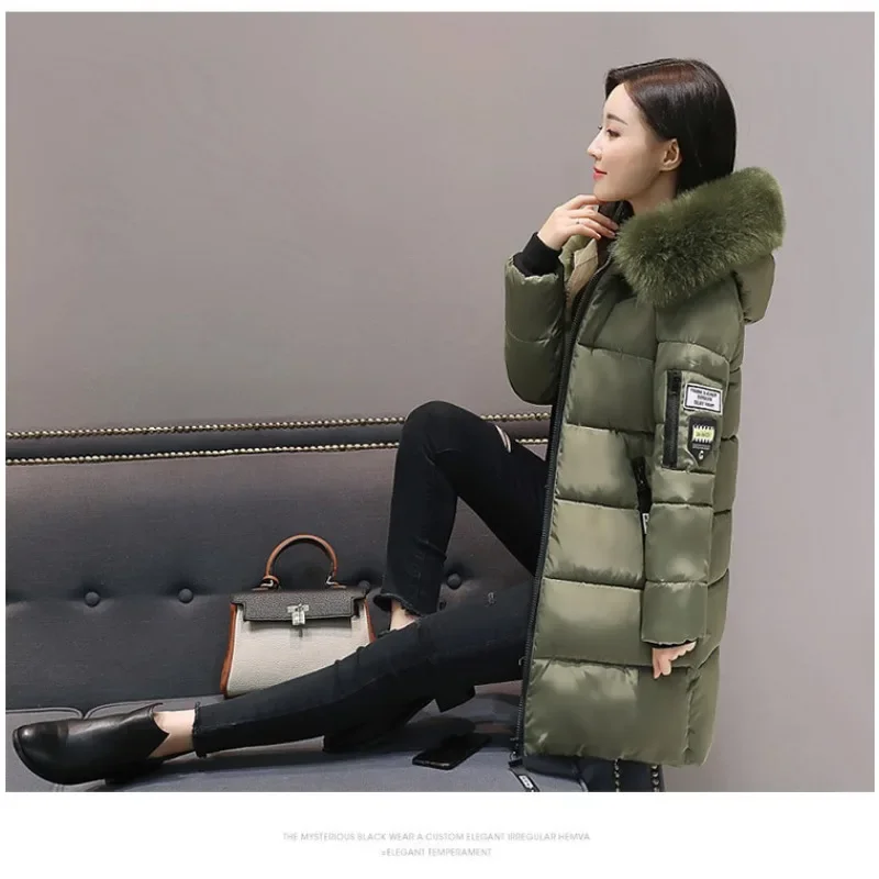 New winter cotton-padded women's coat, slim-fitting down cotton-padded coat, medium and long, large size, cold-proof.