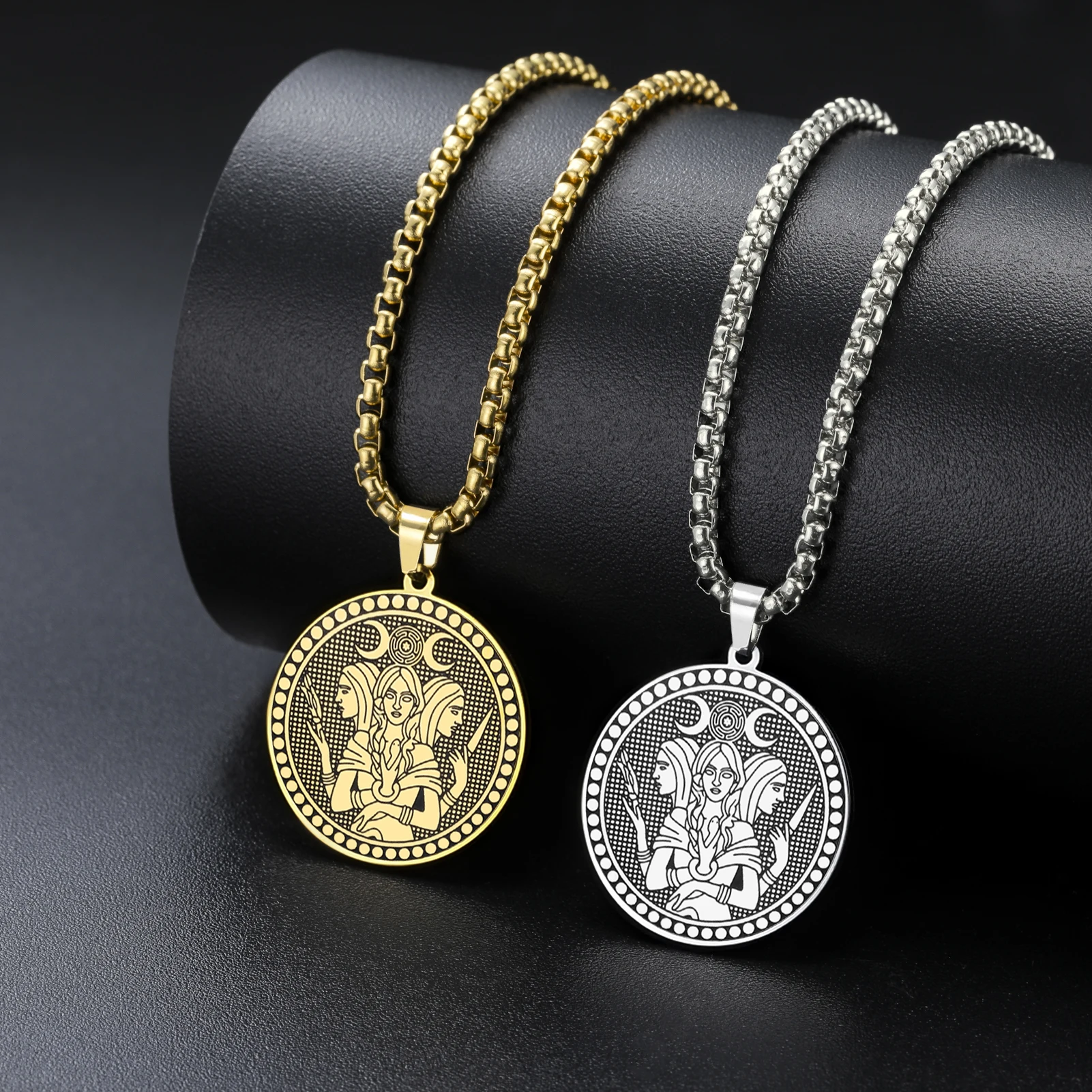 Kkjoy Hecate Triple Moon Goddess Anhänger-Halskette, Edelstahl, Hexerei-Amulett, Kette, okkulter Schmuck, Geschenk für Männer und Frauen – Detail 10