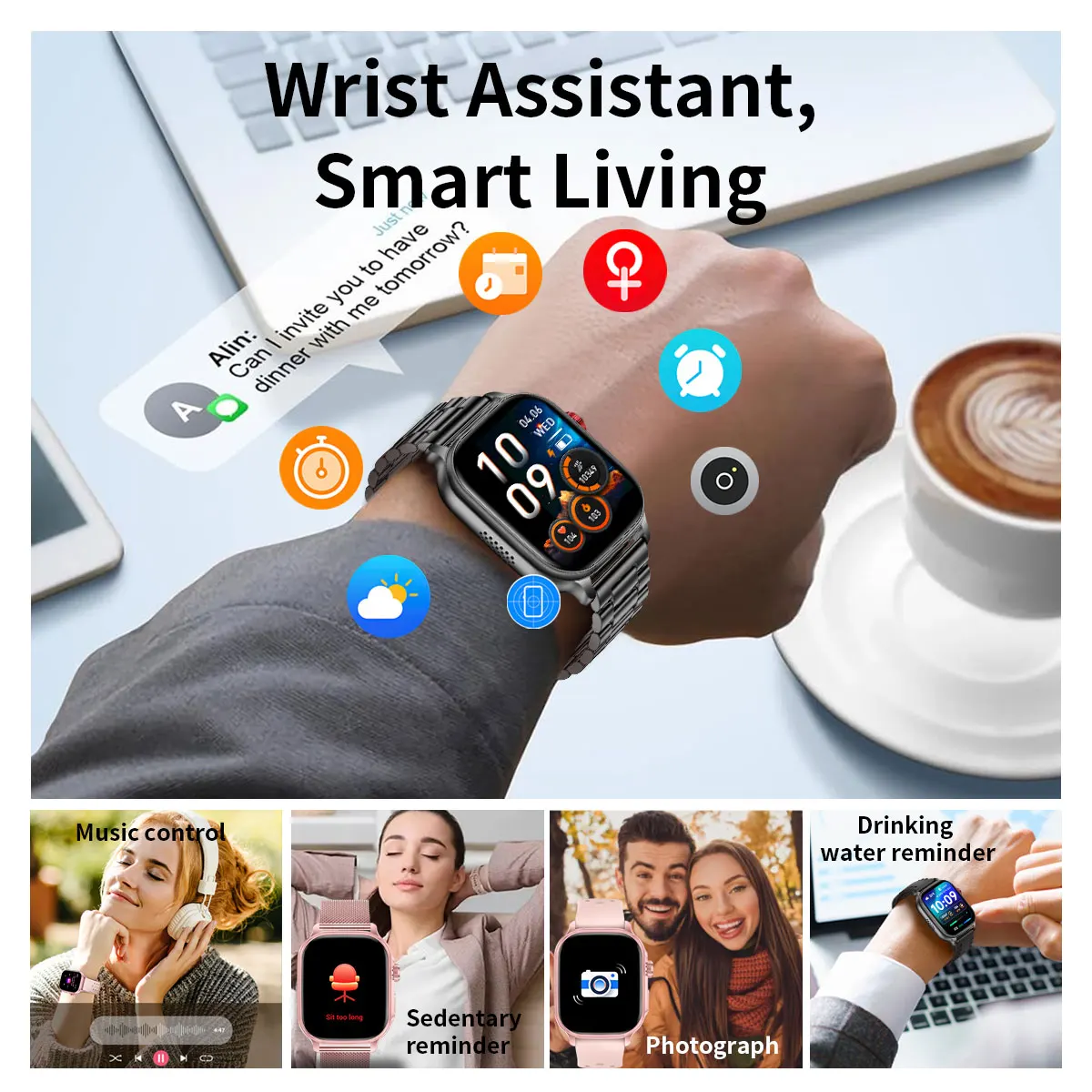 2026 Neue Smartwatch mit 1400mAh Akku, LED-Taschenlampe, 5ATM Wasserdicht, Herzfrequenzmessung, Sprachanruf, 100+ Sportmodi, für Männer und Frauen – Detail 16