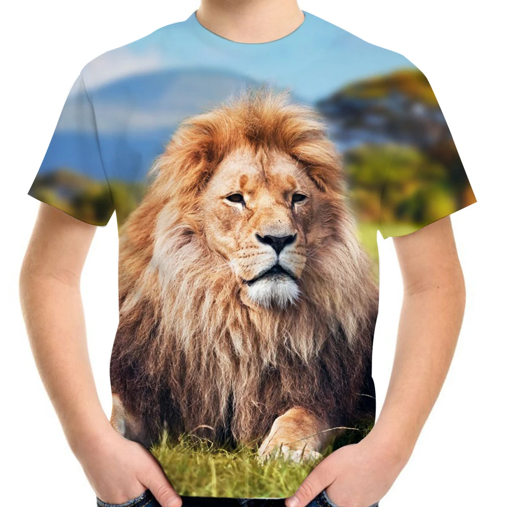 Children Short Sleeve T-Shirts For Kids Clothing Tees Baby Boy Girl Cartoon Tops O Neck 3D T Shirt Print Animal Lion Galaxy Moon