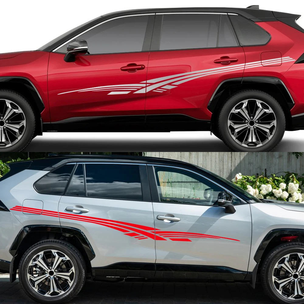 For Toyota RAV4 XA50 2019‑2025 SUV Side Body Stripe Decal Abstract Geometric Racing Line Vinyl Car Sticker PVC Waterproof Decals