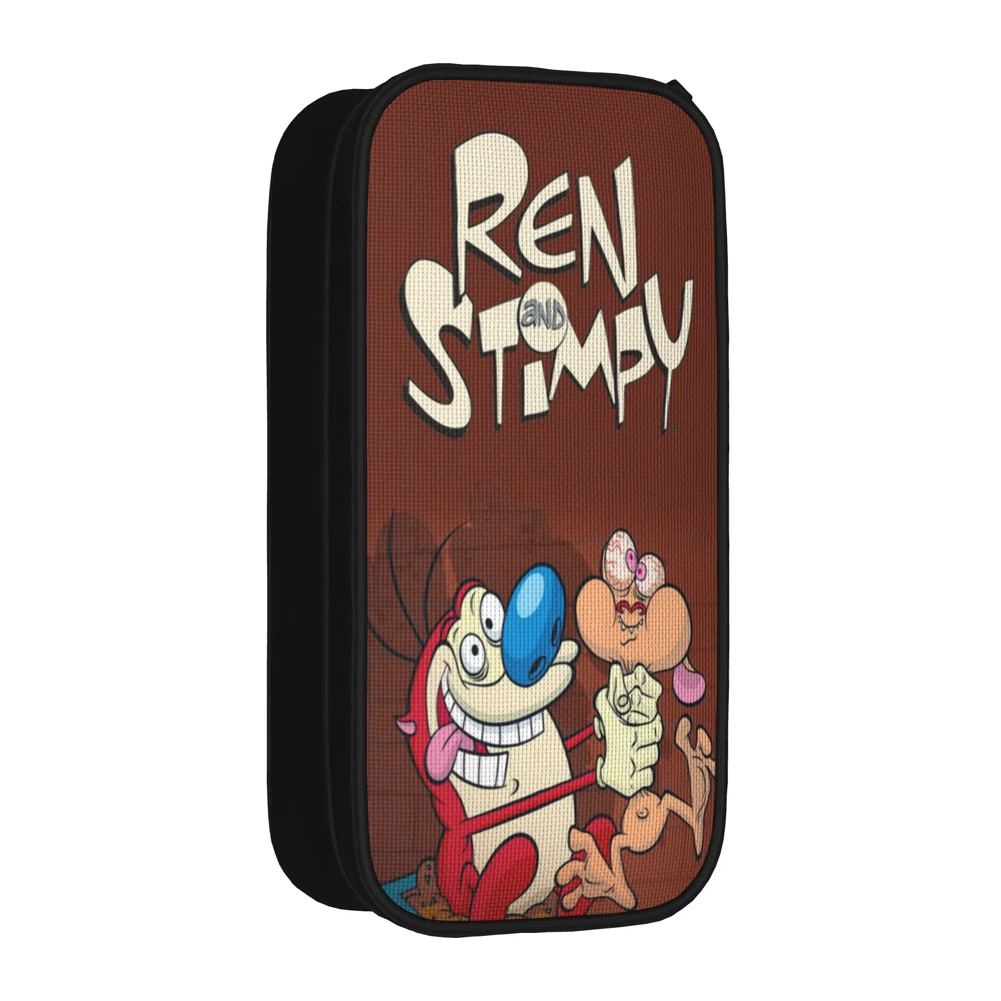 Large Capacity Pen Box  Duo Rucksack Ren & Stimpy  School Accessories  Double Layer Pencil Box Girl Make Up Bag Perfect Gifts