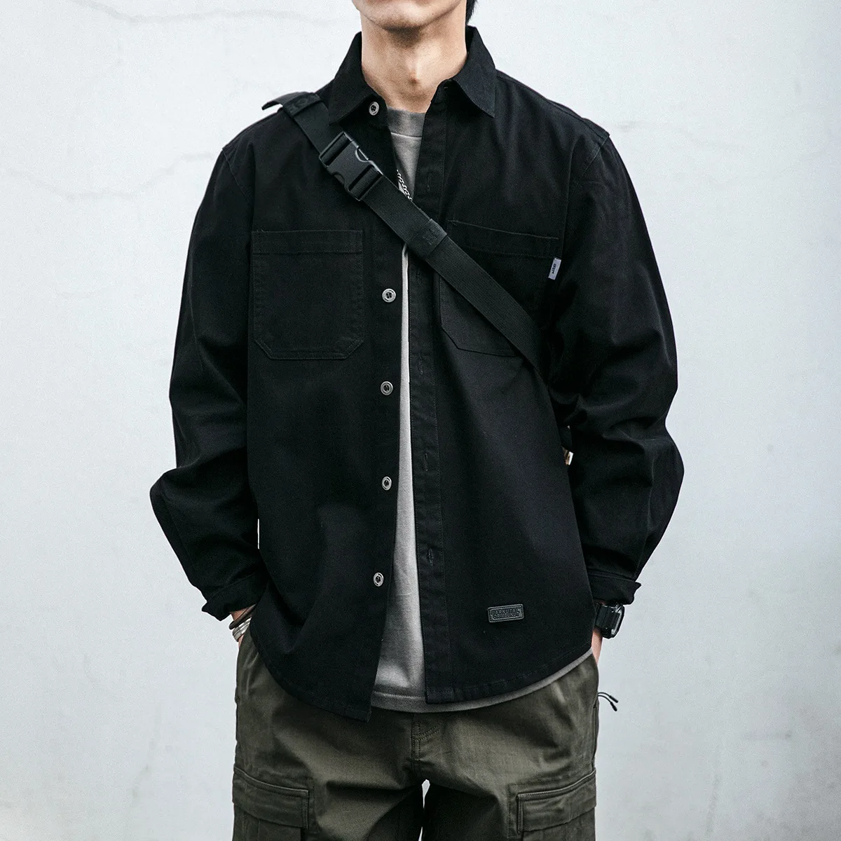 Retro Japanese Style Men's Long Sleeve Work Shirt Casual Loose Pocket Design Fashionable Youth Versatile Lightweight Jacket