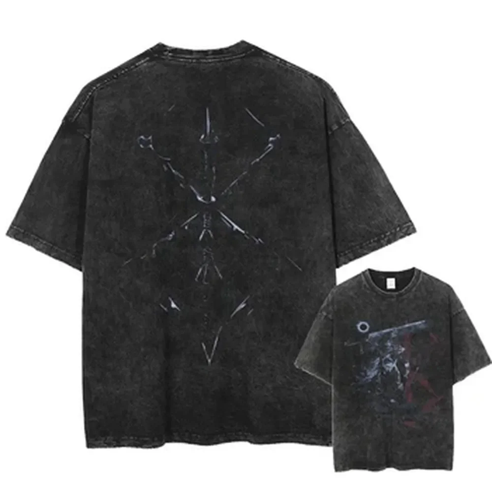 Berserk Manga T Shirt Harajuku Gothic Tshirt Washed Casual Oversized T-shirt Clothing Summer Short Sleeve Cotton Tees Streetwear