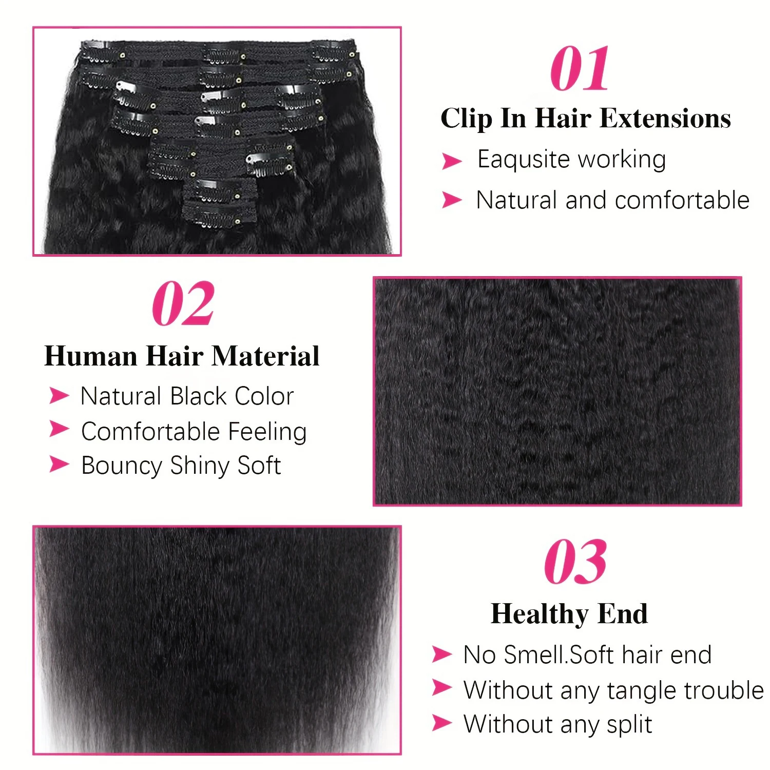 Kinkyตรงคลิปในต่อผมมนุษย์ธรรมชาติสีบราซิล 100% Remy Human Hair 120 กรัม/เซ็ตFull HeadคลิปInsสําหรับผู้หญิง