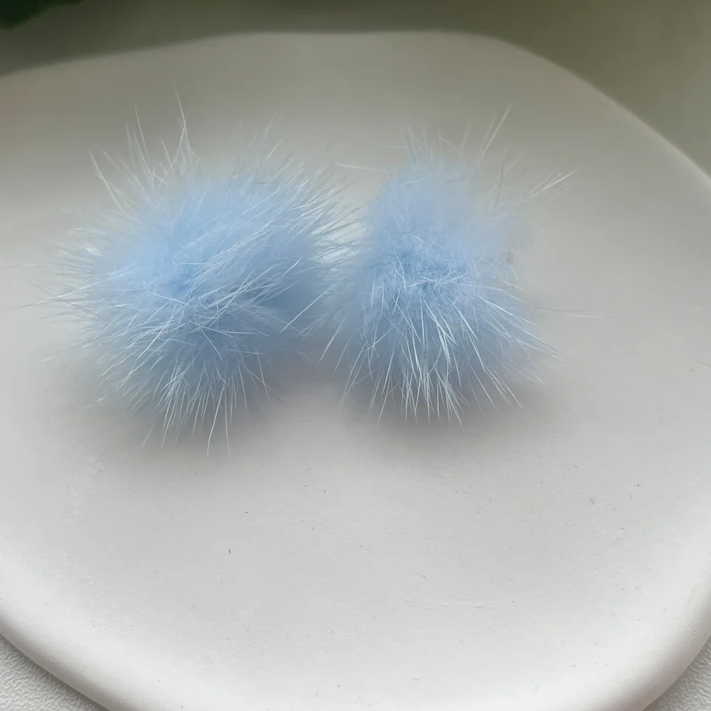 2023 Trend Winter Cat Ear Mink Hair Fur Ball Plush Stud Earrings For Women Jewelry Enamel Girl Christmas Gifts silver Needle