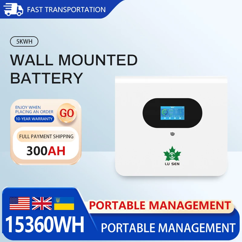 48V 100AH ​​5.12kwh LiFePO4 Battery Bluetooth Wall Mount Wooden Box Delivery Suitable for Solar System Inverter