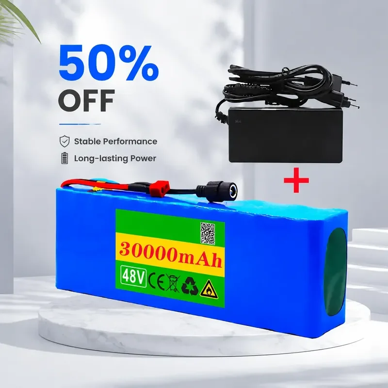 

48V Lithium Battery 30Ah 13S 3P + Charger, 18650 Lithium-ion Battery Pack Suitable for Outdoor Leisure Equipment