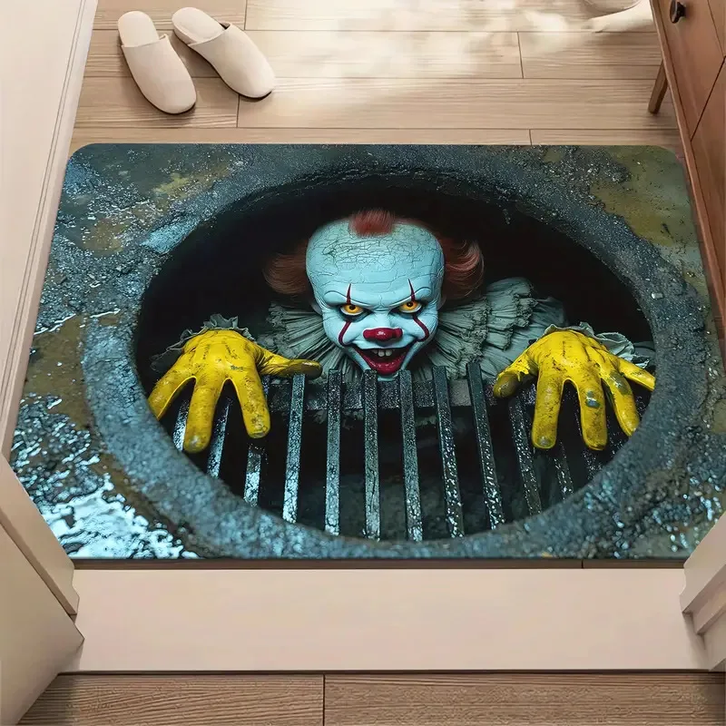 VIKAMA Halloween Manhole Cover Clown Rug, Soft Non-Slip Festive Decorative Doormat, Indoor/Outdoor Entrance Mat for Home Décor