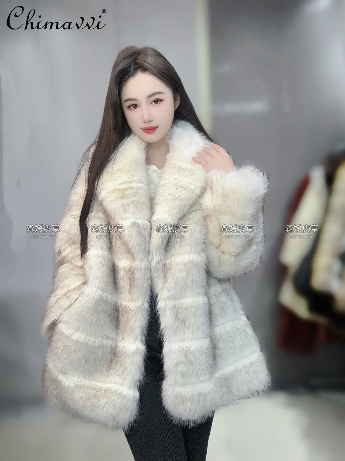 2025 겨울 의류 신상 패션 긴 소매 퍼 코트 슈트 칼라 루즈 두꺼운 따뜻한 긴 소매 우아한 여성 재킷