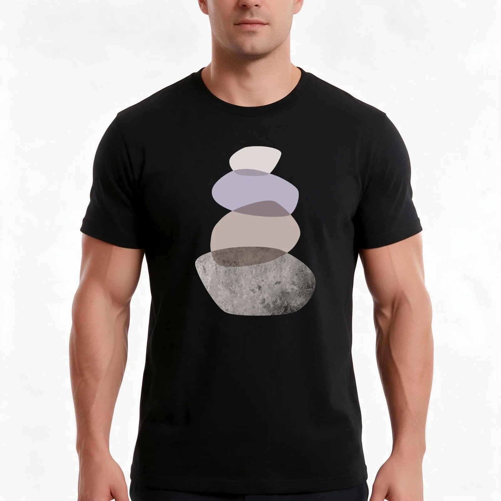 Balancing Stones T-Shirt, Summer Casual Cotton Tee, Oversized Streetwear Tops, Vintage Graphic Print, Loose Fit Short Sleeve