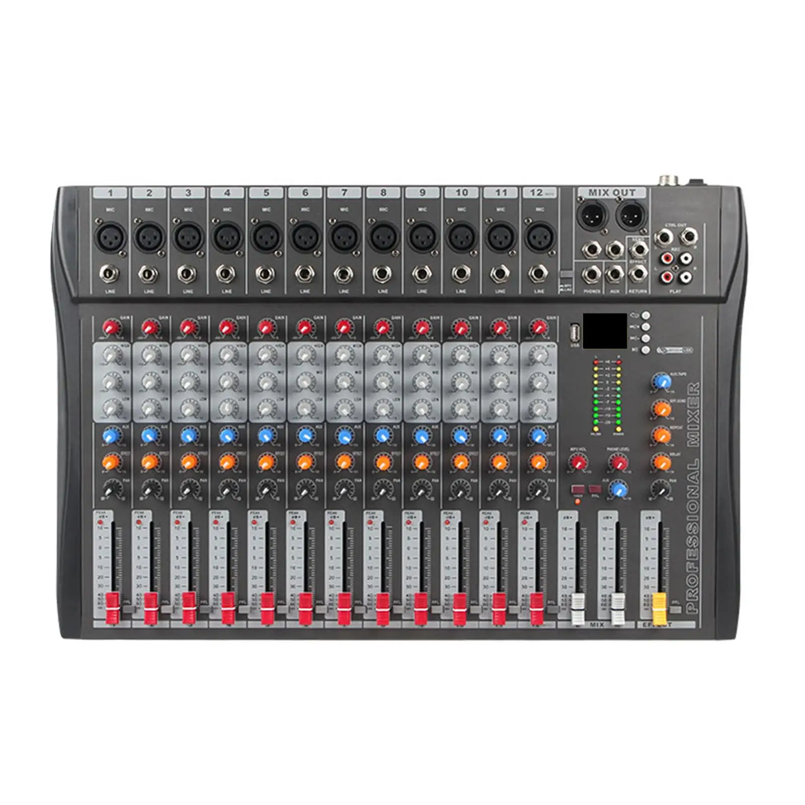 

12 Channel Studio Audio Mixer Portable Sound Mixing Console for Karaoke Interface Mixing Board Family KTV Campus Speech Meeting