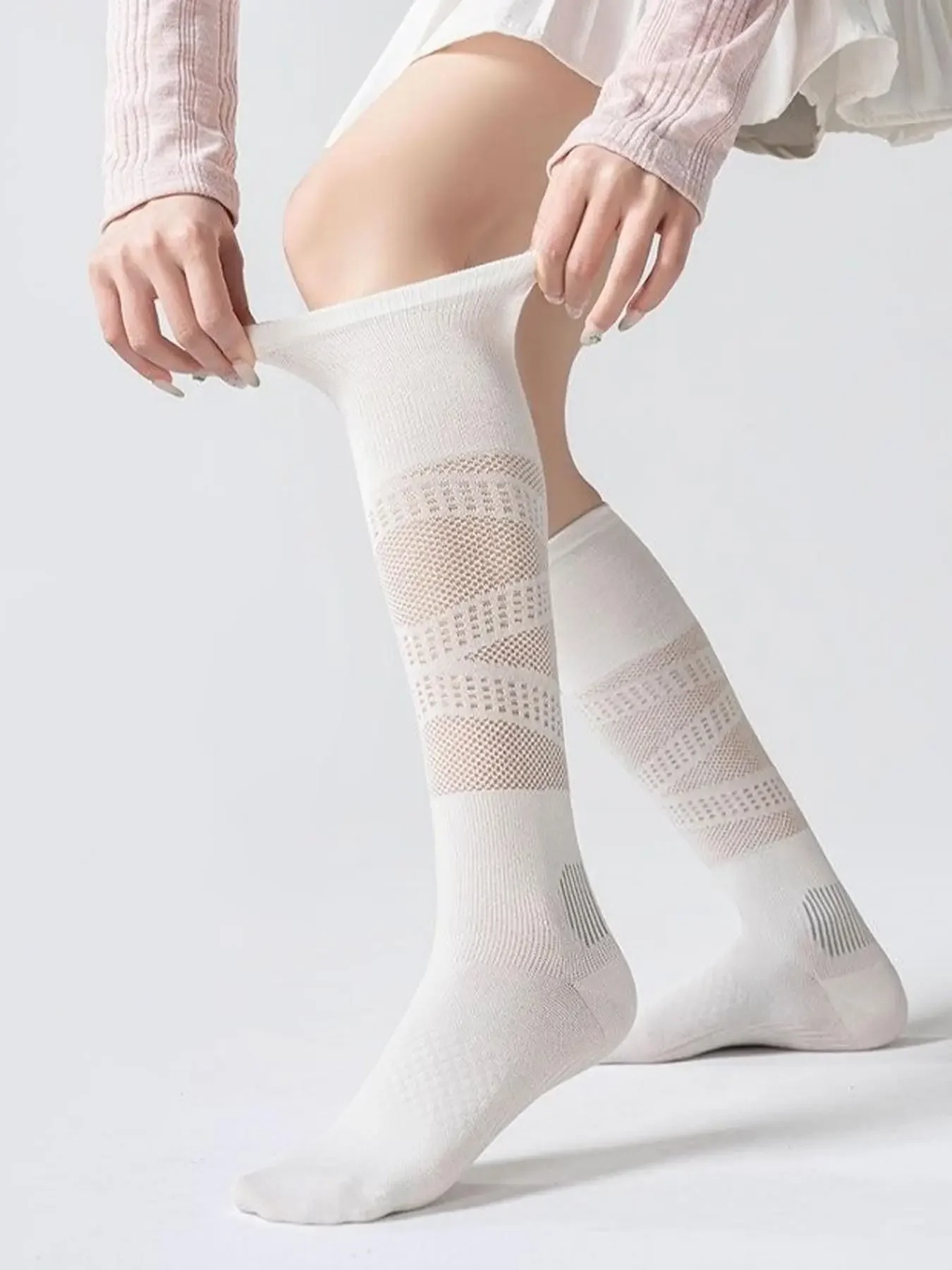 5 Pairs Women's Sports Socks, Athletic Socks, Workout Socks, Professional Compression Calf Socks, Summer Ultra-Thin Mesh Breathable, Cycling, Running, Badminton, Tennis Socks view 6