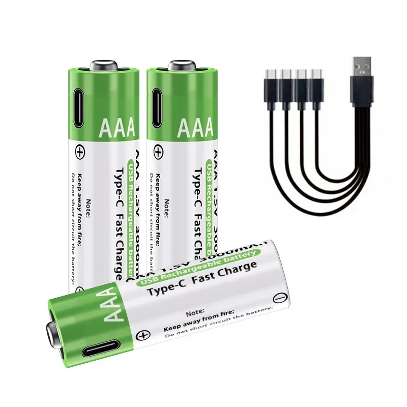 LIKEKALA بطاريات ليثيوم أيون AAA القابلة لإعادة الشحن من النوع C ليثيوم أيون 3000 مللي أمبير في الساعة 1.5 فولت AAA بطارية قابلة للشحن + كابل بيانات وصندوق تخزين
