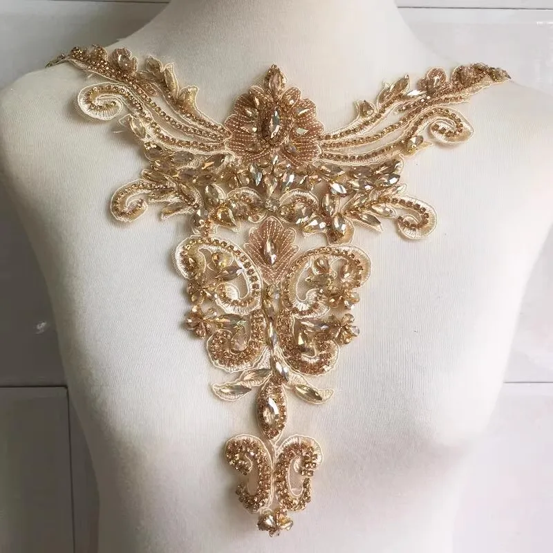 Champagne-colored glass diamond heavy beaded and diamond-encrusted clothing accessories diy dress dress collar decoration diamon