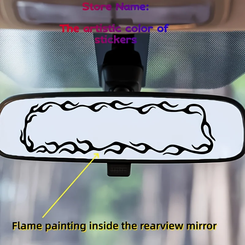 1Pc 2D Flat Flame Border Waterproof Sticker, Dynamic Racing Vinyl Decal for Car Rearview Mirror and Interior Decor