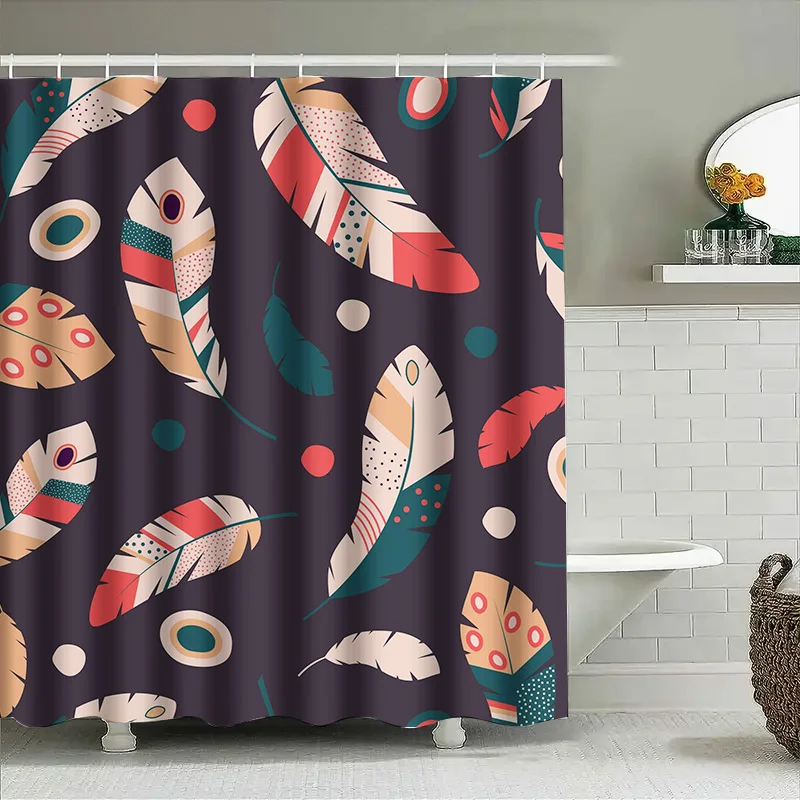 

Colorful Feather Shower Curtain Modern Decorative Waterproof Fabric for Bathroom Available in Various Sizes