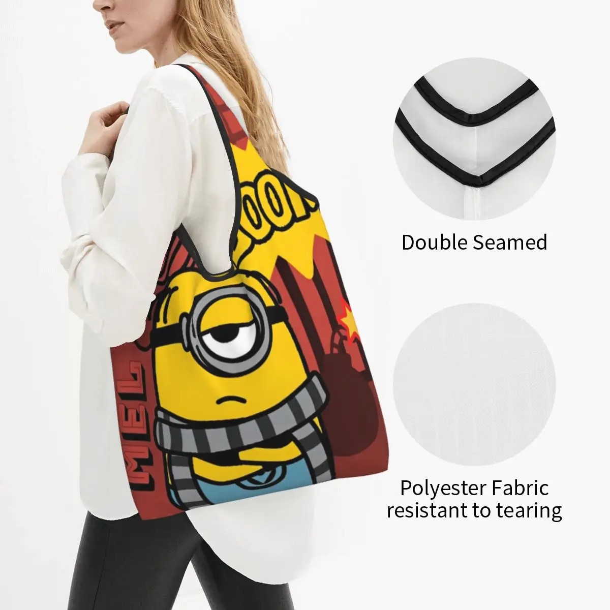 MINISO Walking Minions Shopper Bag Graphic Shopping Bags Ladies Kawaii Tote Bag Cloth Work Student Handbags