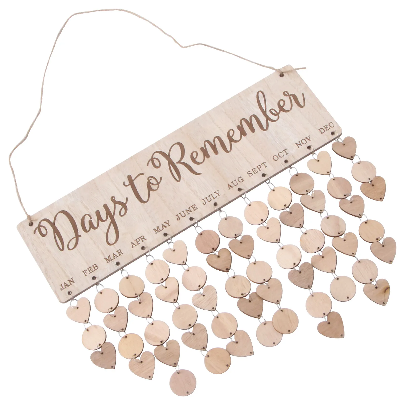 

High Quality Wooden Hanging Planner Board 50 Round 50 Heart Cards Write Names Dates DIY Birthday Reminder Calendar Home Wall