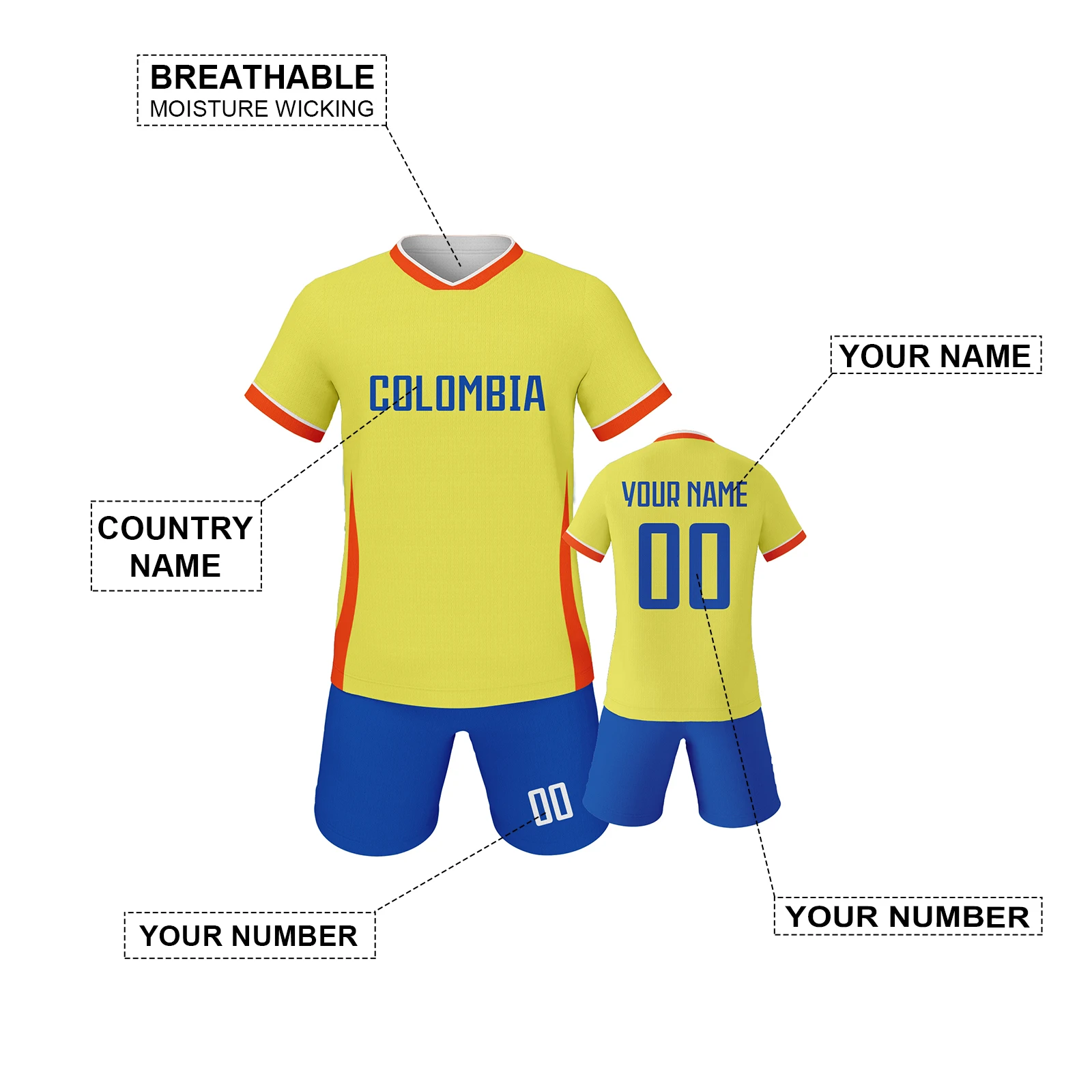 Kids Football Jersey Custom Name Number Colombia Soccer Kit Boys Girls Personalized Football Uniforms Training Tracksuit