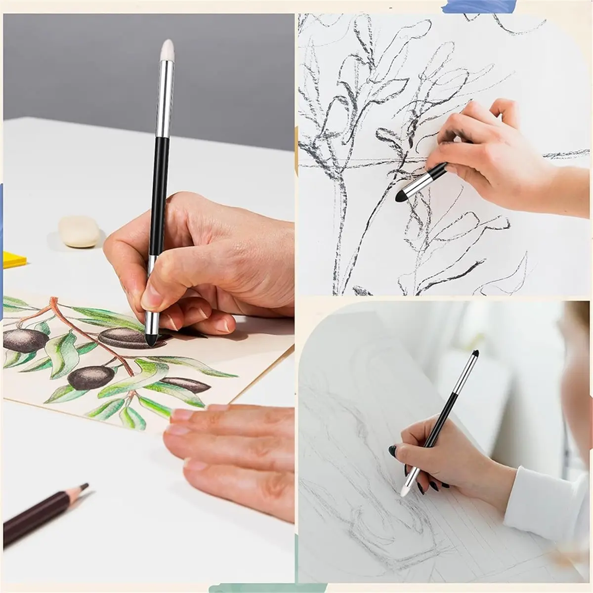 

4pcs Dual Tip Artist Sponge Pen Set for Professional Drawing & Sketching, Soft Oil Pastel Blending Tools