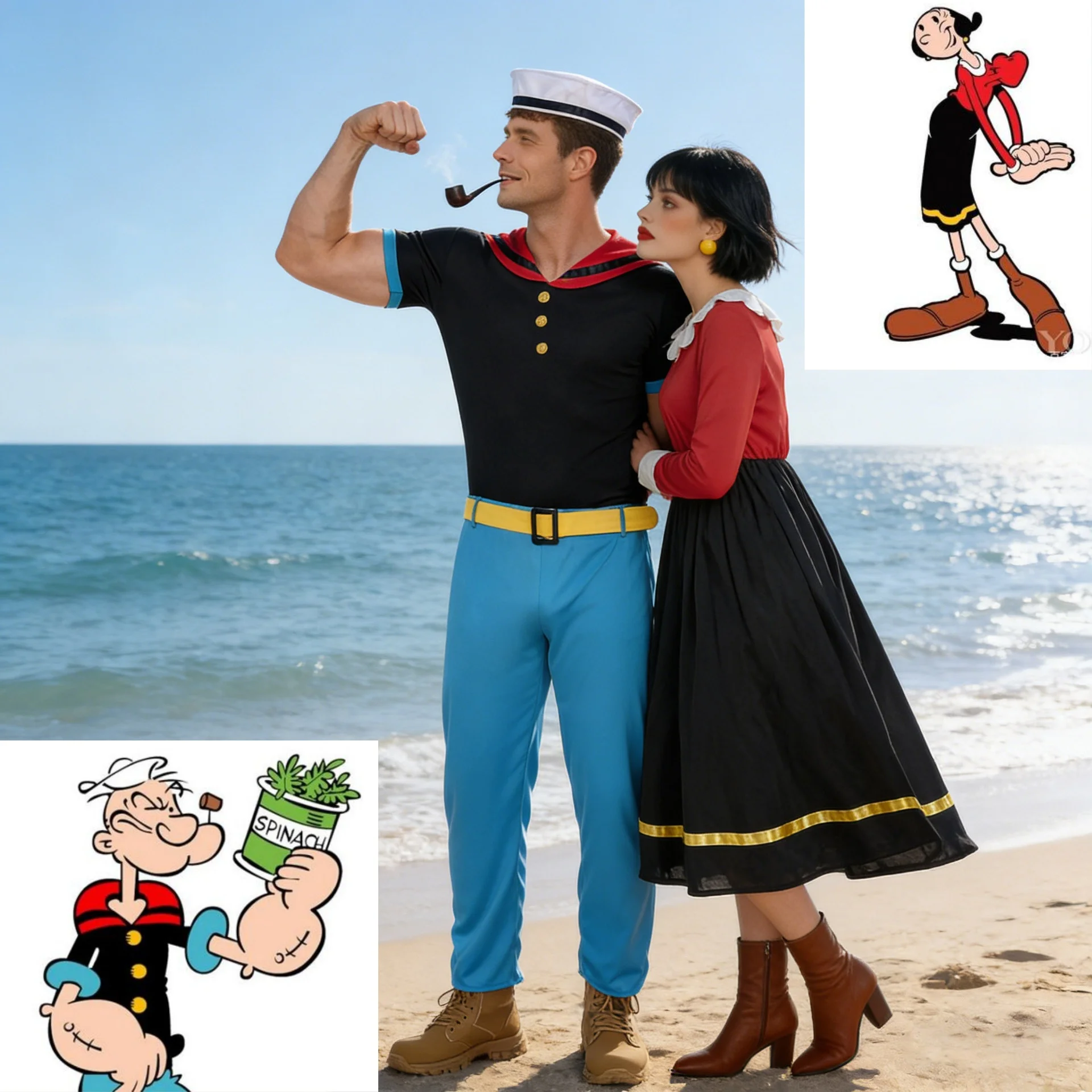 Nuevo Disfraz de Carnaval para Parejas, Trajes Clásicos de Popeye de Dibujos Animados, Disfraces Retro para Fiestas Temáticas de Halloween, Juegos de Rol para Parejas