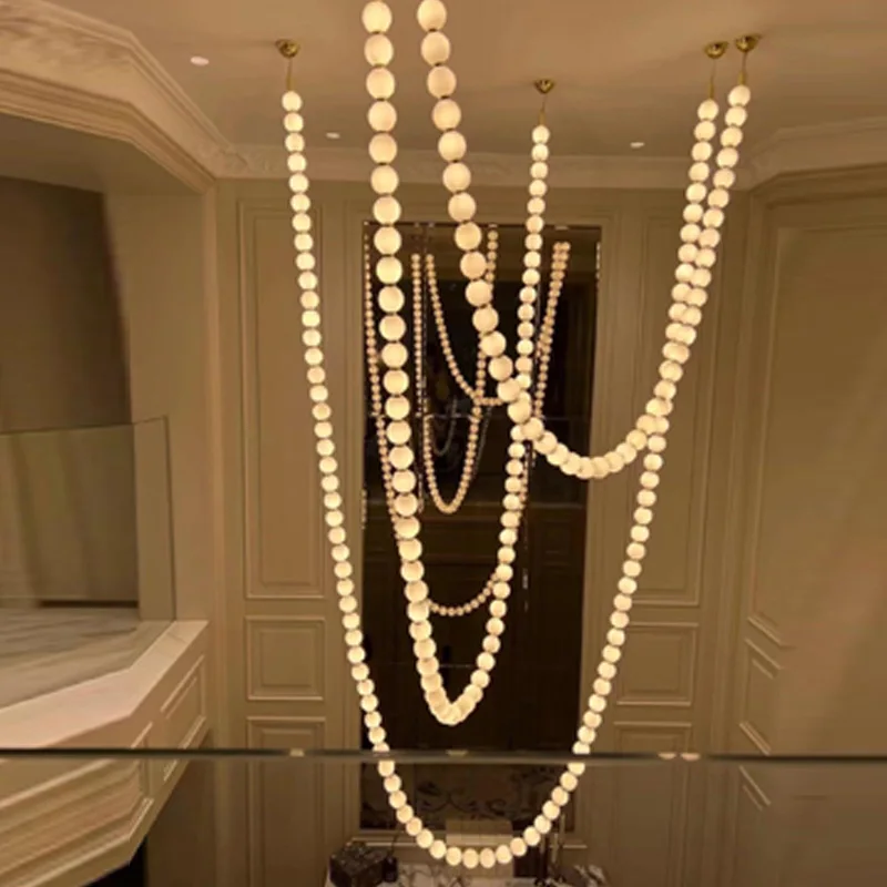 

Luxury Double Layer Marble Chandelier 2025 Adjustable Chain Pendant Lamp Dimmable Ceiling Light for Hotel Villa Staircase