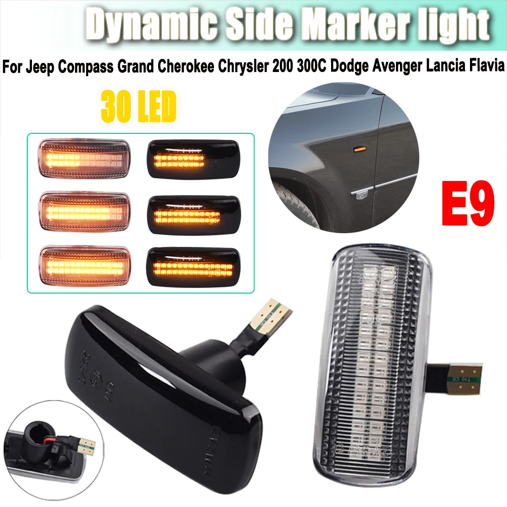 2x LED Dynamic Side Marker Light For Chrysler 300 Town Country 200 Trun Signal Lamps For Jeep Grand Cherokee Compass Car-Styling
