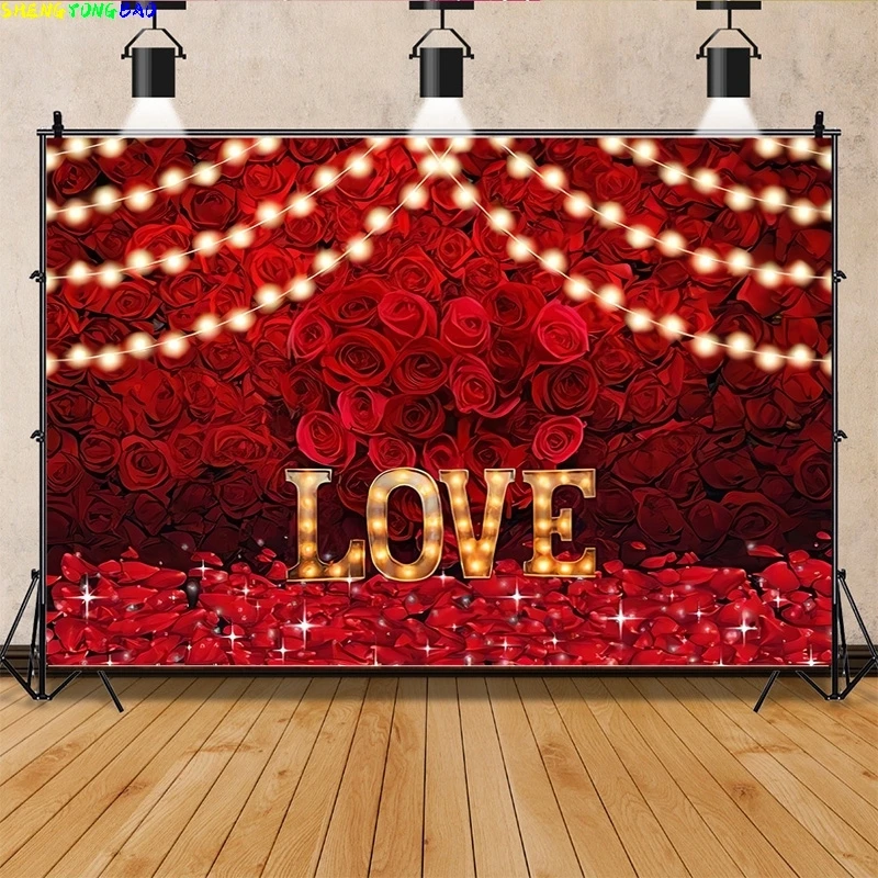 

Vinyl Custom Valentine's Day Photography Backdrops Props Lover Rose Flower Wall Wedding Birthday Dream Photo Background AL-10