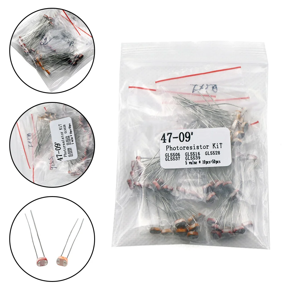 

50 LDR Photoresistors (5 Different Sizes*10 Each) Kit,Models Include GL5506, GL5516,And GL5528,Suitable For Learning Experiments