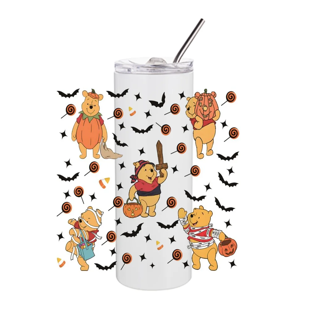 Miniso-Impermeável Transferências Adesivos, desenhos animados 3D, design Urso Pooh, UV DTF Copo Envoltório para Copo de 20oz, Decalque lavável Caneca, DIY