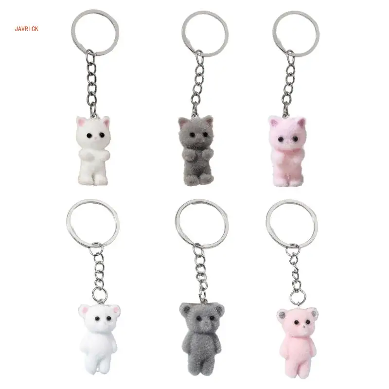 N1HE Soft Cat Keychain Flocking Cat Keyrings Bear Key Holder Car Keys Accessories Fun Souvenir Gift for Cat Lovers