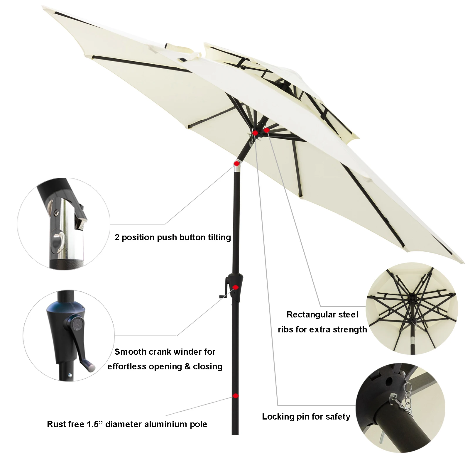 9 Ft Dubbele Top Outdoor Patio Markt Paraplu Met Tilt