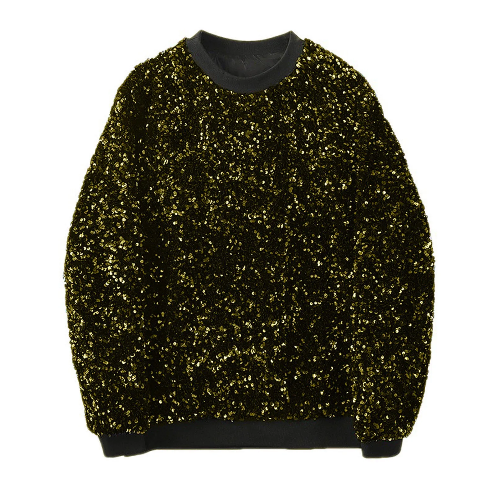 Hip-Hop Glitter Sequin Hoodie Men's Carnival Temperament Slim-Fit Sweatshirt Crew-Neck Long-Sleeved Thick Warm Base Shirt