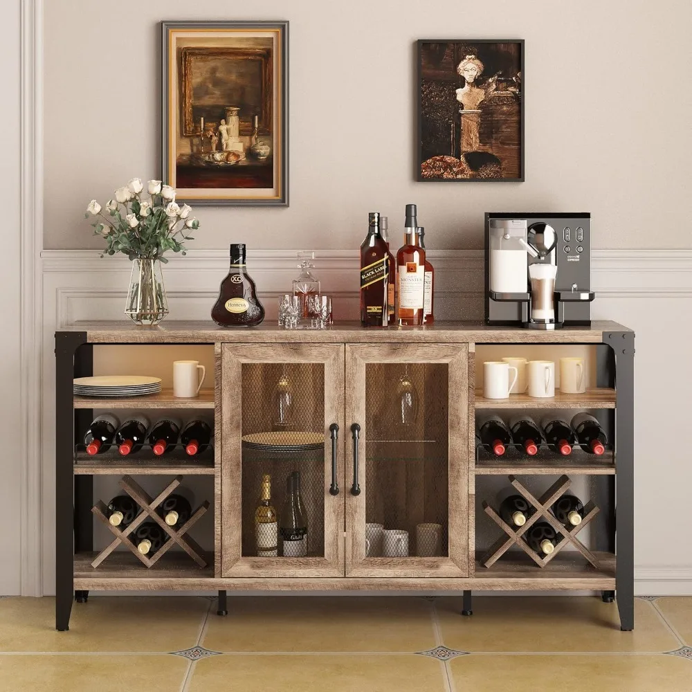 Wine Bar Armário para Licor e Copos, Farmhouse Coffee Bar, Armário de Licor para Home Living Room e Sala de Jantar