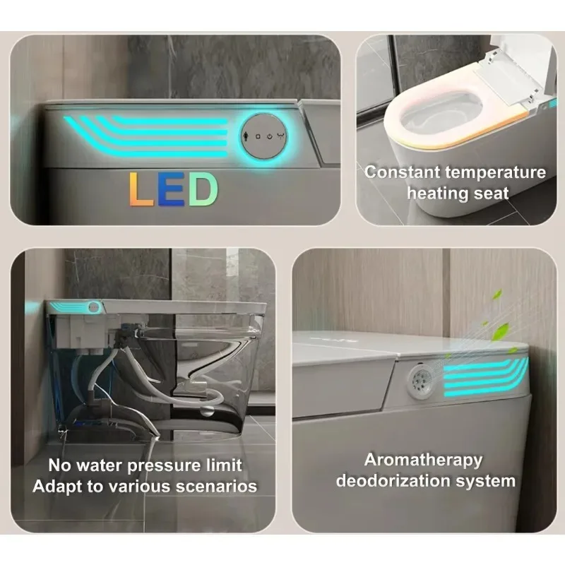 NEW Modern Intelligent Smart Toilet Screen Display Fully Automatic Flush Features Built-in Remote Control Tankless Bidet