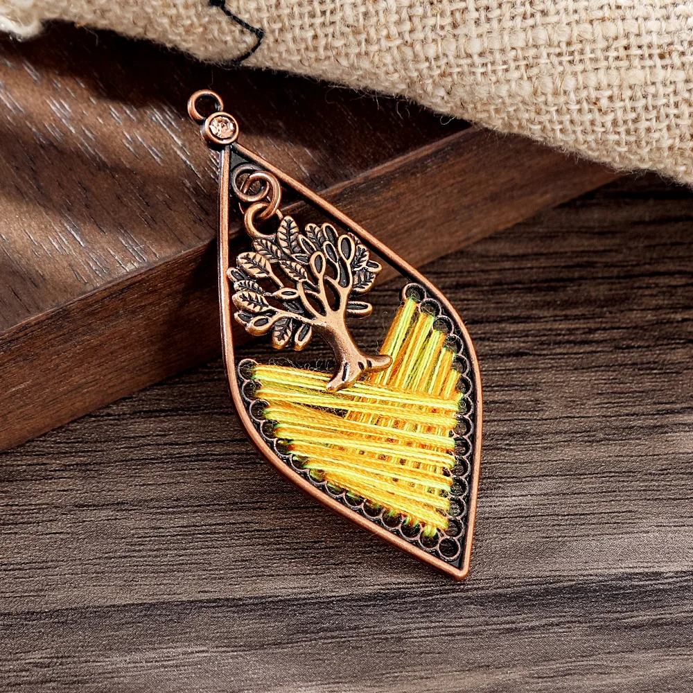 Vintage Bohemia Thread Wrapping Leaf Pendants Charms for DIY Jewelry Making Accessories Parts for Women Earrings Necklaces